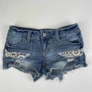 No Boundaries Jean Shorts Womens Juniors Size 3 Blue Denim White Lace Cut Off